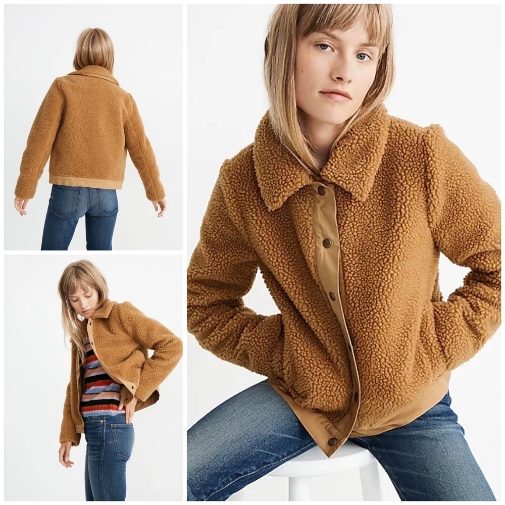 Madewell Sherpa Portland Distant Sand Melange Brown Faux Shearling Jacket  XS‌